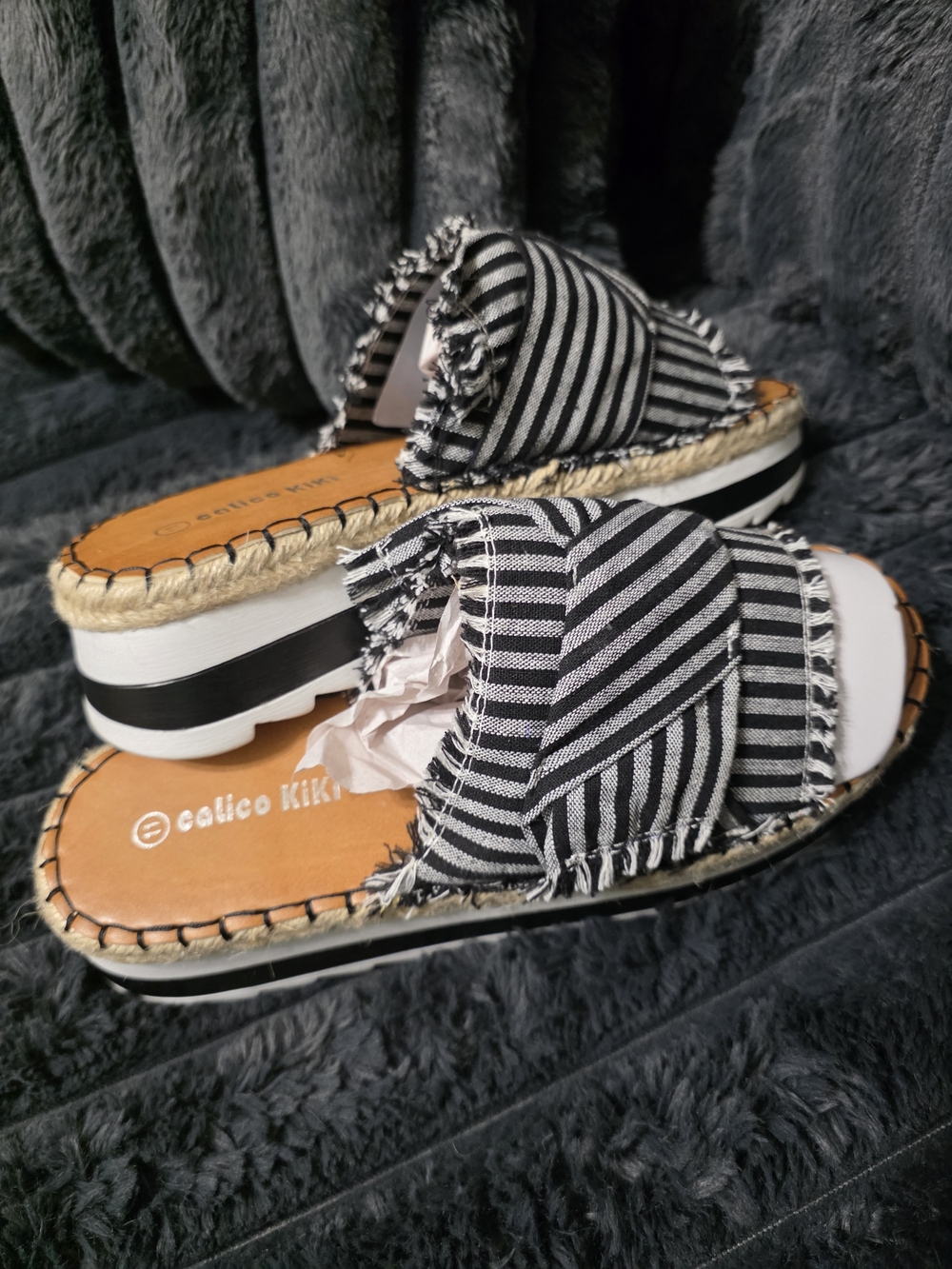 Calico Kiki Black & White Striped Slide Sandals